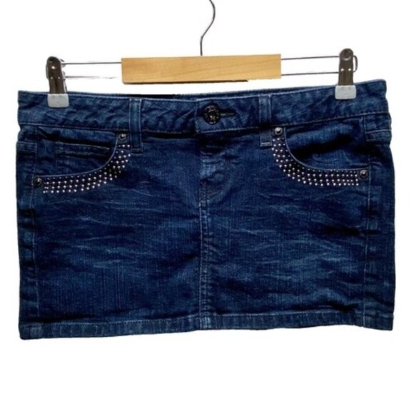 GUESS Jeans Mini Skirt Women's 29 Blue Dark Wash Denim Western Style Beaded Y2K - Picture 1 of 9
